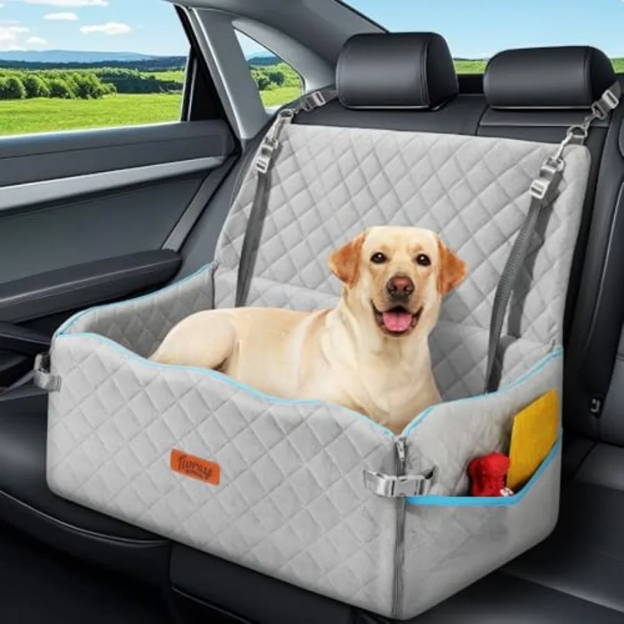 

Large Dog Car Seat for Dogs Under 60 lbs or 2 Small Breeds Comfortable Booster Carseat with Memory Foam Thick Cushion Detachabl