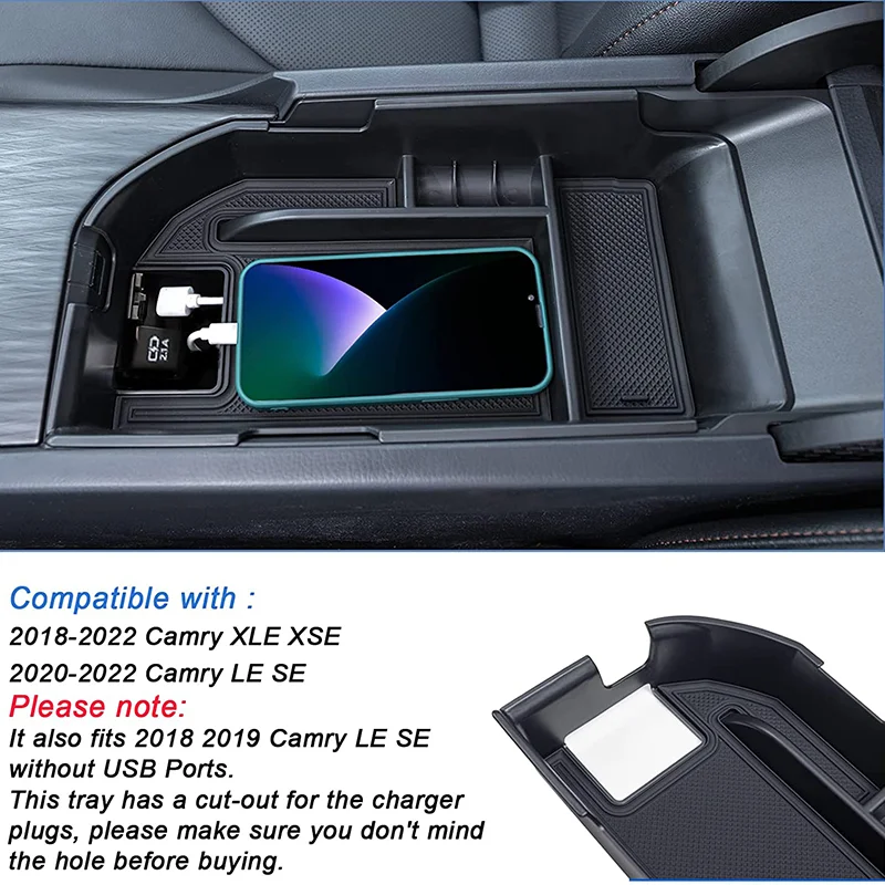 Car Styling Accessories Plastic Interior Armrest Storage Box Organizer Case Container Tray For Toyota Camry 2018-2021 2022 2023