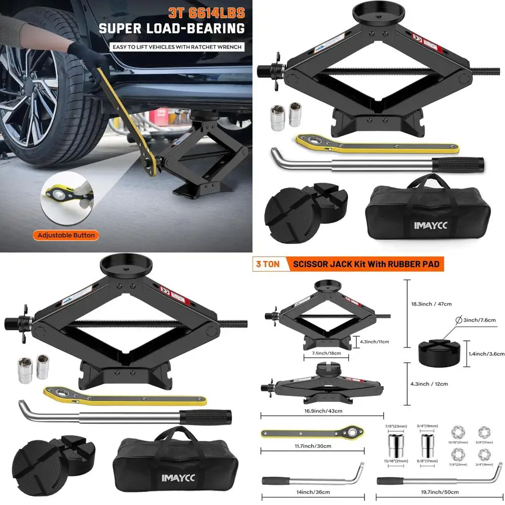 

Домкрат портативный усиленный на 3 тонны, диапазон подъема 4.1-18.3, для замены шин с гаечным ключом, подходит для легковых автомобилей, внедорожников и