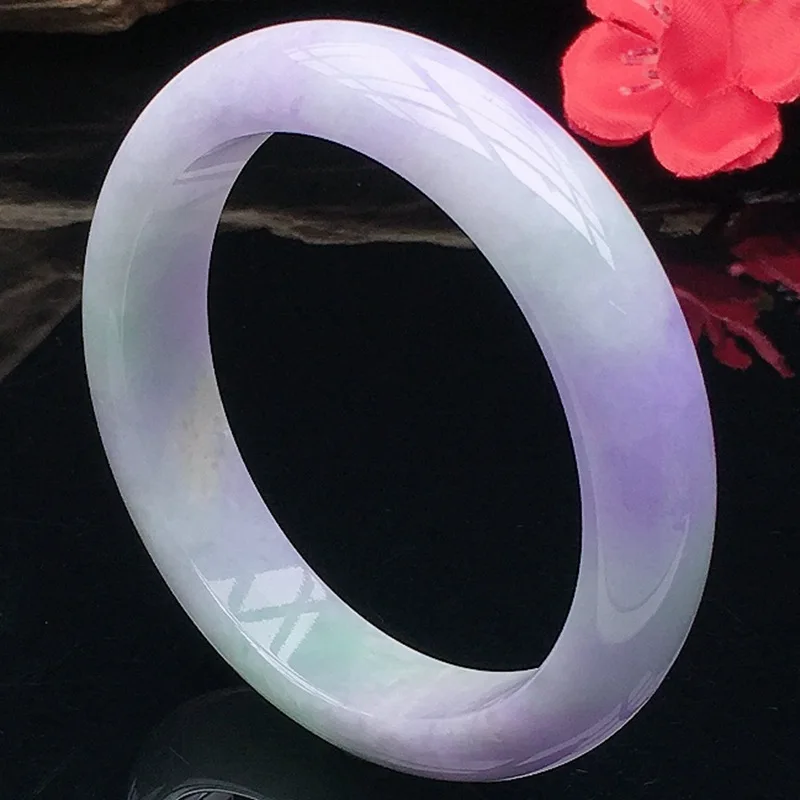 Natural Burmese Grade A Bracelet Ice-Waxy Texture Dark with Floral Inclusions Light Sun Green Jadeite