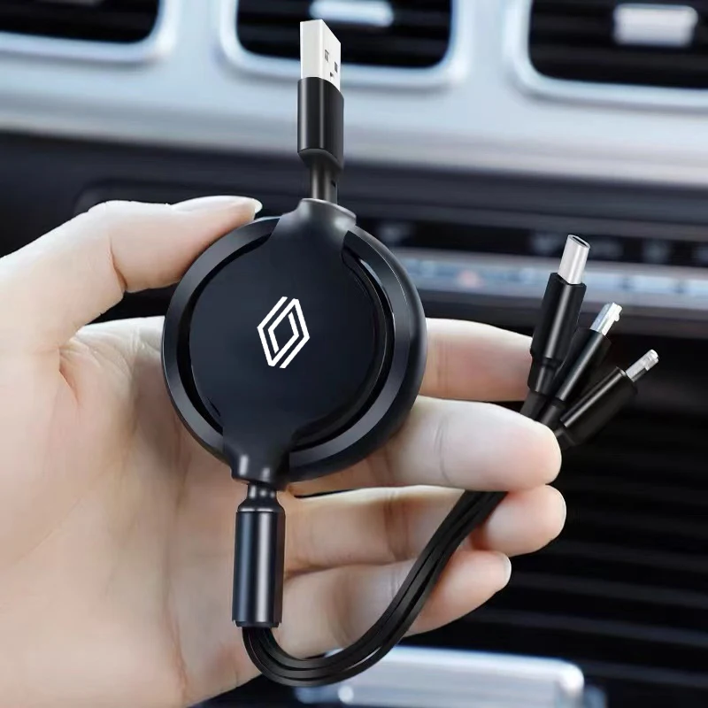 Car Interior 3 In 1 Micro USB Type C Fast Charging Cable For Renault Kadjar Captur Clio Koleos Megane Espace QM6 Scenic Fluence