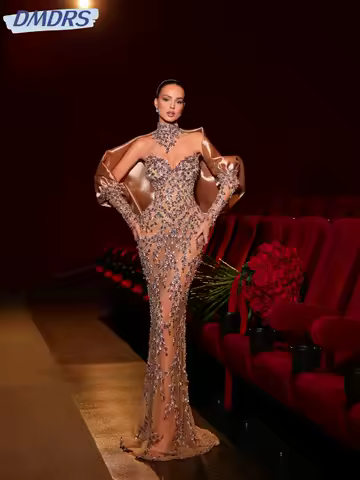 Luxury Beaded Detachable Sleeve Evening Dress Illusion Mermaid Long Wedding Party Gown Customized Sweetheart Neck Prom Dresses