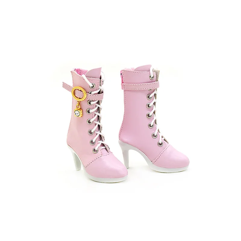 Unbranded Doll High Heel Ankle Boots Pink Lace Up Style With Pendant For 60cm 1/3 BJD Barbie Jointed Doll Dress Up Accessories