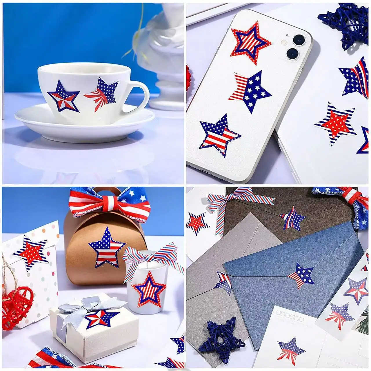 Star-Shaped Flag Sticker for Party Decoration, American Flag Label, 100PCs