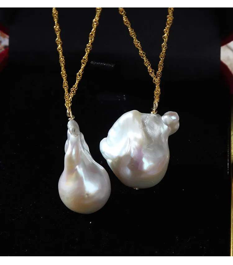 

Wholesale 16-17mm Large Baroque Freshwater Pearl Pendant Necklace with 925 Sterling Silver Plated Gold Chain