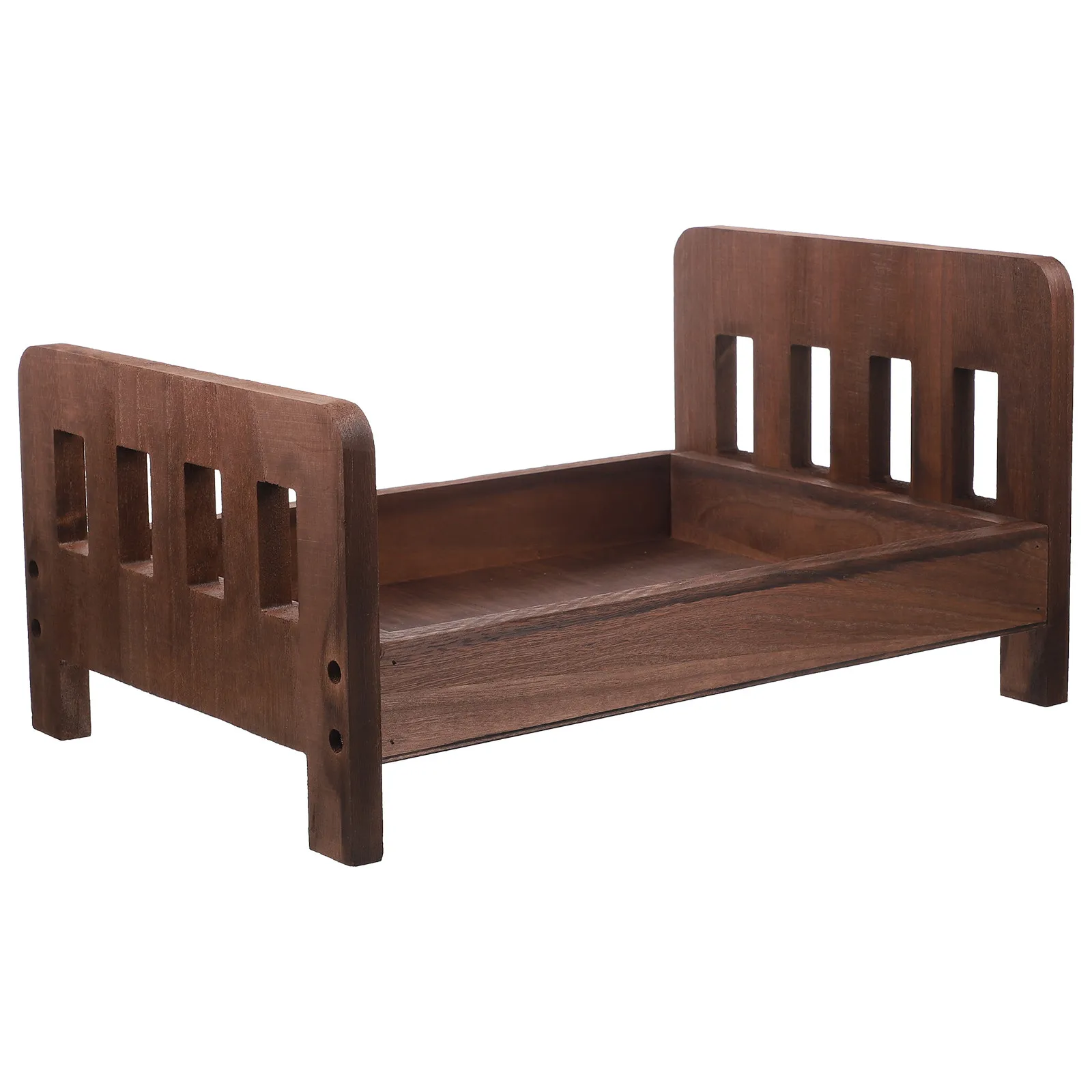 Mini Wooden Bed Photography Prop for Newborn Baby Photo Shoot Delicate Sturdy Craftsmanship Smooth Safe Decorative Vintage Style