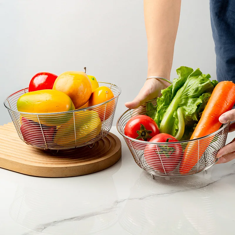 Stainless Steel Drain Basket - Kitchen Sink Vegetable Strainer, Round Fruit Storage Rack for Home Use