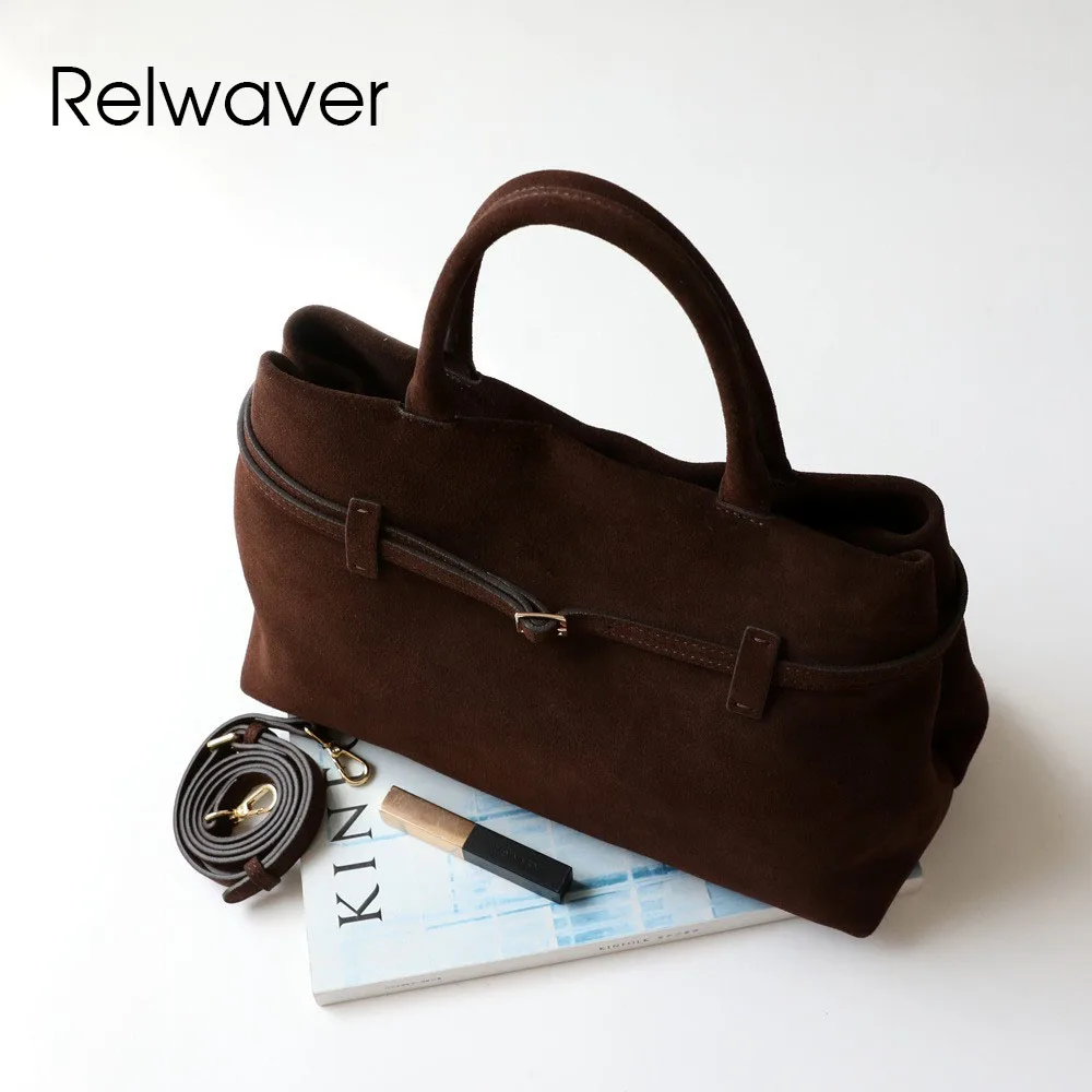 Relwaver women tote bag genuine leather handbags 2024 winter commuting ladies handbag fashion big shoulder crossbody women bag