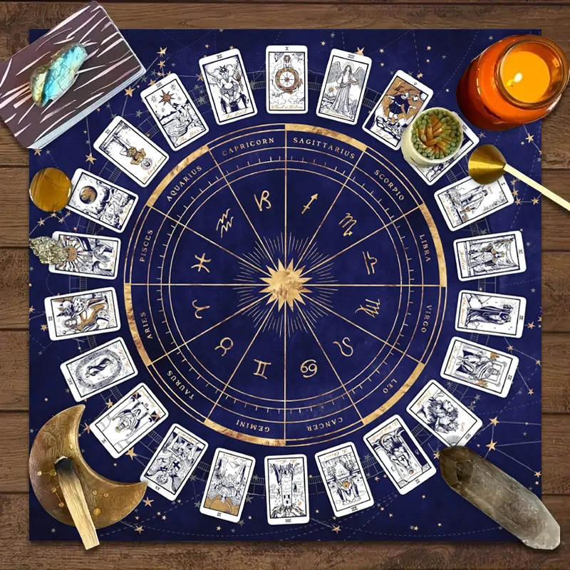 VIKAMA Zodiac Wheel Tarot Altar Cloth Astrology Oracle Divination Mat Witchcraft Ritual Decor Cloth