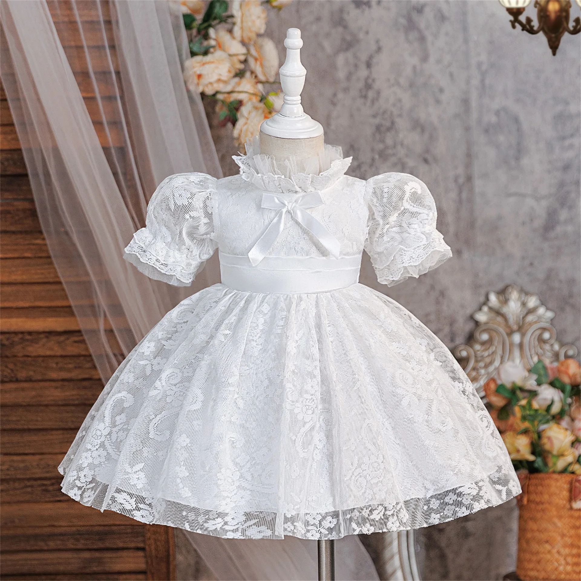 0-2 Years Toddler Baptism Party Girls Dress Elegant Bow 1st Birthday Bridesmaids Princess Dresses Girl Banquet Wedding Costume