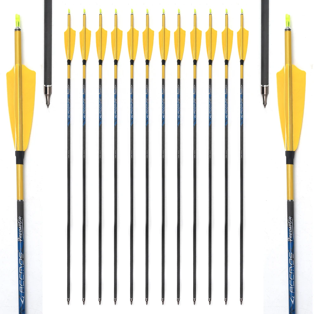 12pcs ACCMOS Archery Pure Carbon Arrow ID6.2mm 32in Shaft Spine 250/800 Bow Outdoor Hunting Shooting Training Arrow