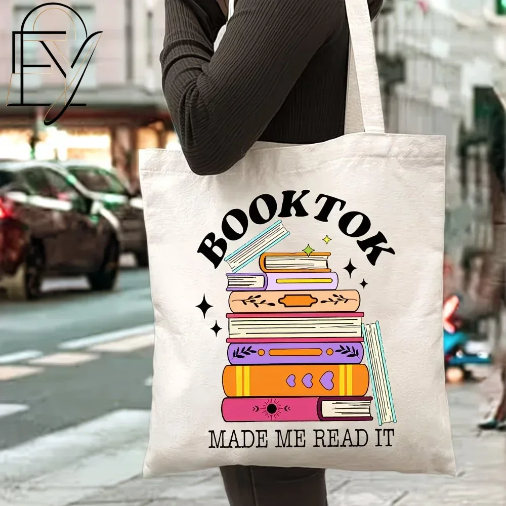 BookTok Made Me Read It Tote Bag Book Lover Print Reusable Bag for Readers and Students
