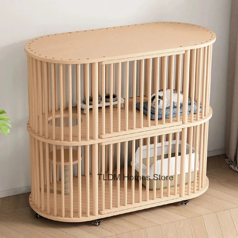 Minimalist Solid Wood Cat House Indoor Cat Cage Pet Cage Light Luxury Creative Household Large Free Space Cages for Cats Villa