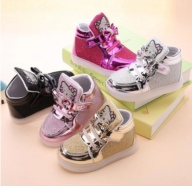 Hello Kitty scarpe per bambini primavera autunno strass Led scarpe ragazze principessa scarpe carine con luce EU 21 30 AliExpress