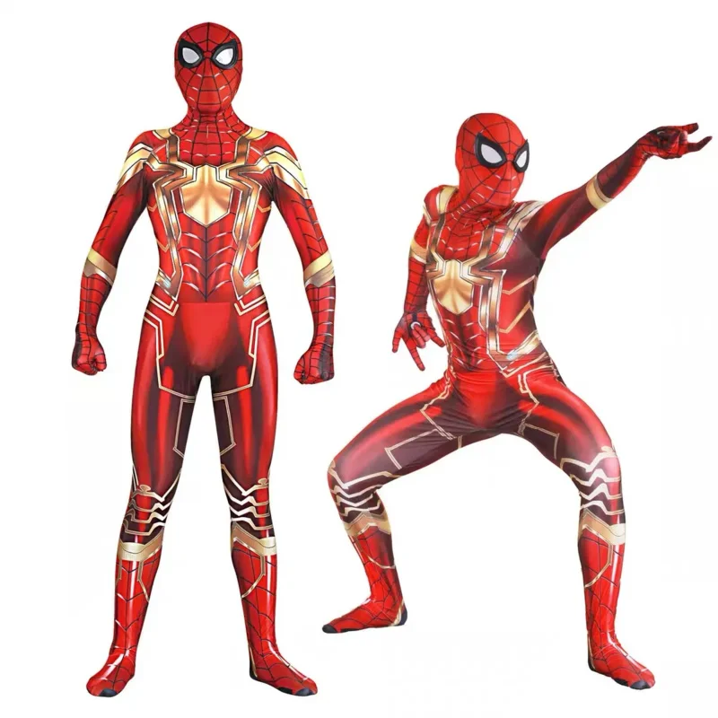 Adults Kids Spidercosplay Gold Iron Costume SuperHero Cosplay Zentai Suit Men Boys Male Homecoming Bodysuit Party JumpSuit