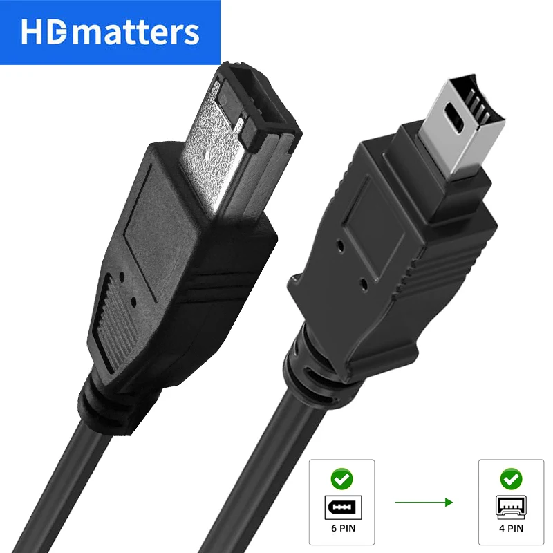 IEEE-1394 FireWire Cable 6-PIN to 4-PIN FireWire 400 Cable 6-Pin to 4-pin Male to Male Data Transfer Cable