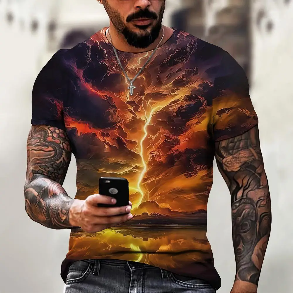 3d Rock Printed Men's Clothing Fashion T-Shirts For Men Street Designer Short Sleeved Oversized Top Tees Daily Casual Sportswear