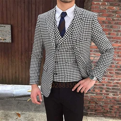 Men's Houndstooth Blazer and Houndstooth vest for Wedding Suits Formal Tweed Tuxedos Custom Made Man Suits Jacket+pants+vest