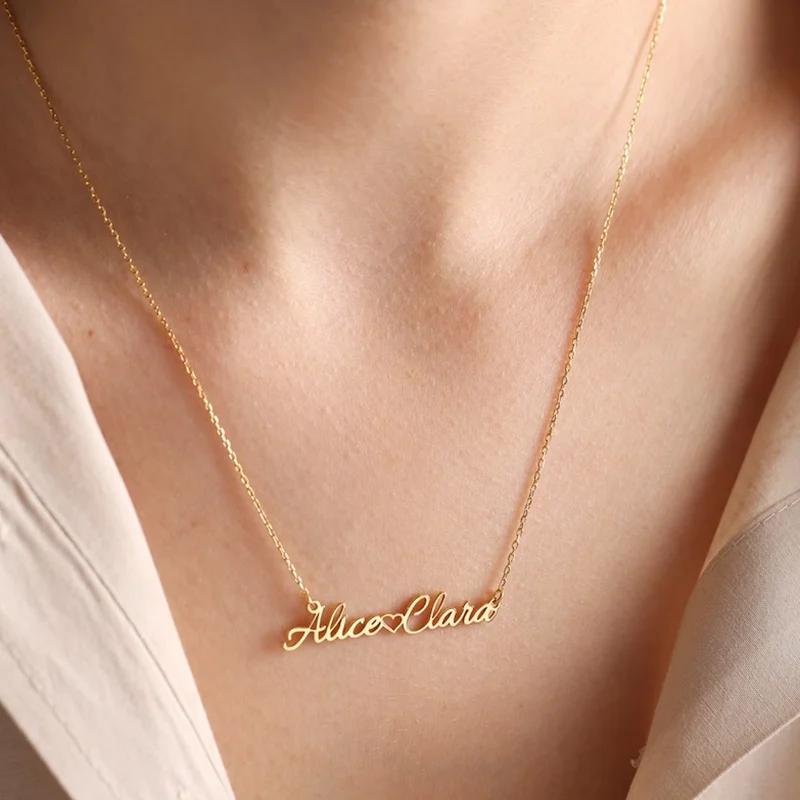 สร้อยคอชื่อคู่ปรับชื่อ kalung Baja Tahan karat เป็นของขวัญวันเกิดและวันครบรอบให้คู่ของคุณได้