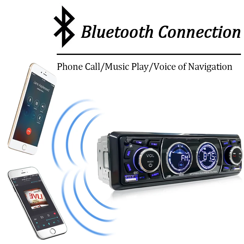 SINOVCLE Car 1din Radio Audio Bluetooth Stereo MP3 Player FM Receiver 60Wx4 Support Phone Charging AUX/USB/TF Card In Dash Kit