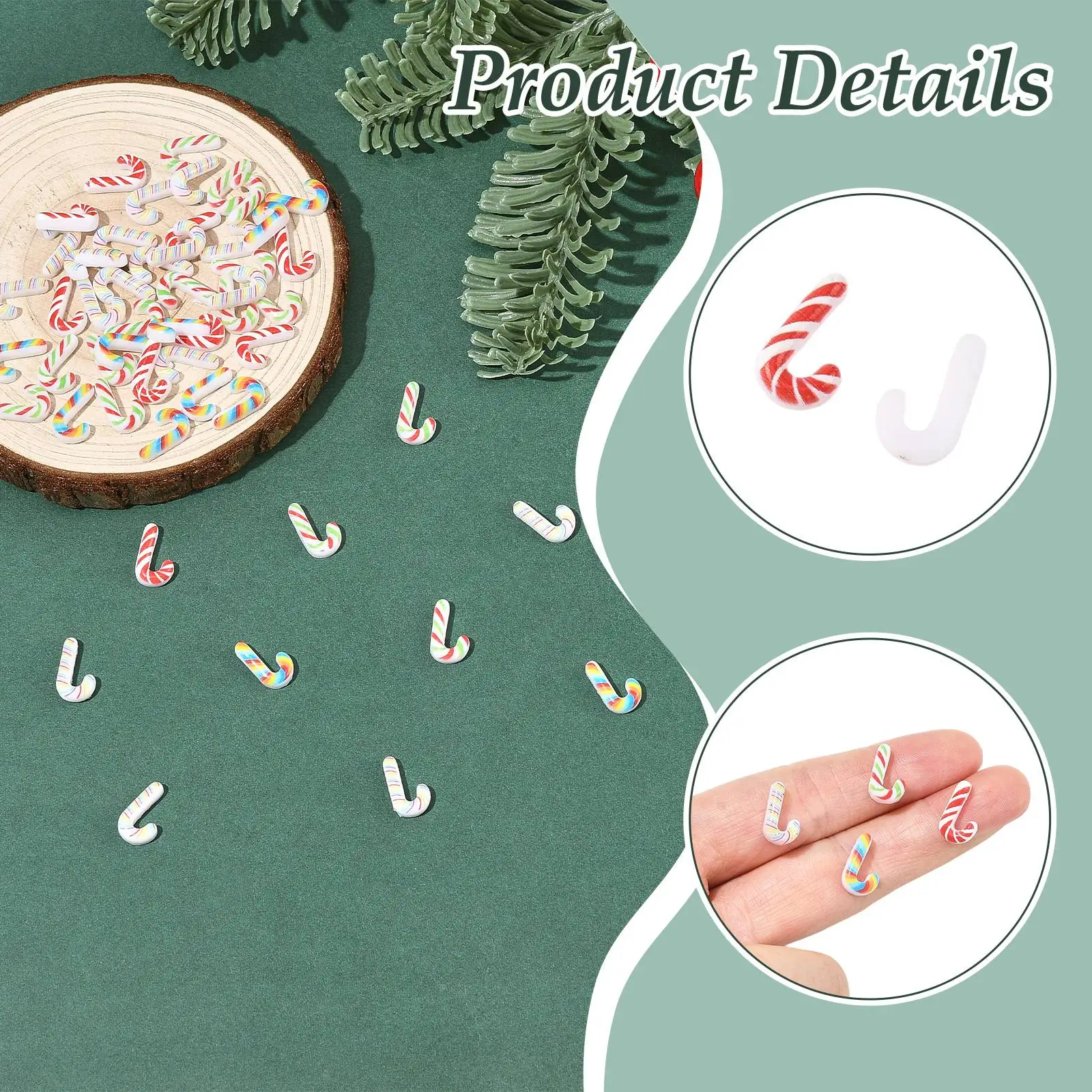 PandaHall 100 Stück Weihnachtszuckerstangen-Opak-Harz-Cabochons, gemischte Farben 13x8x3,5mm für DIY-Schmuckherstellung und Feiertagsbasteleien – Detail 6