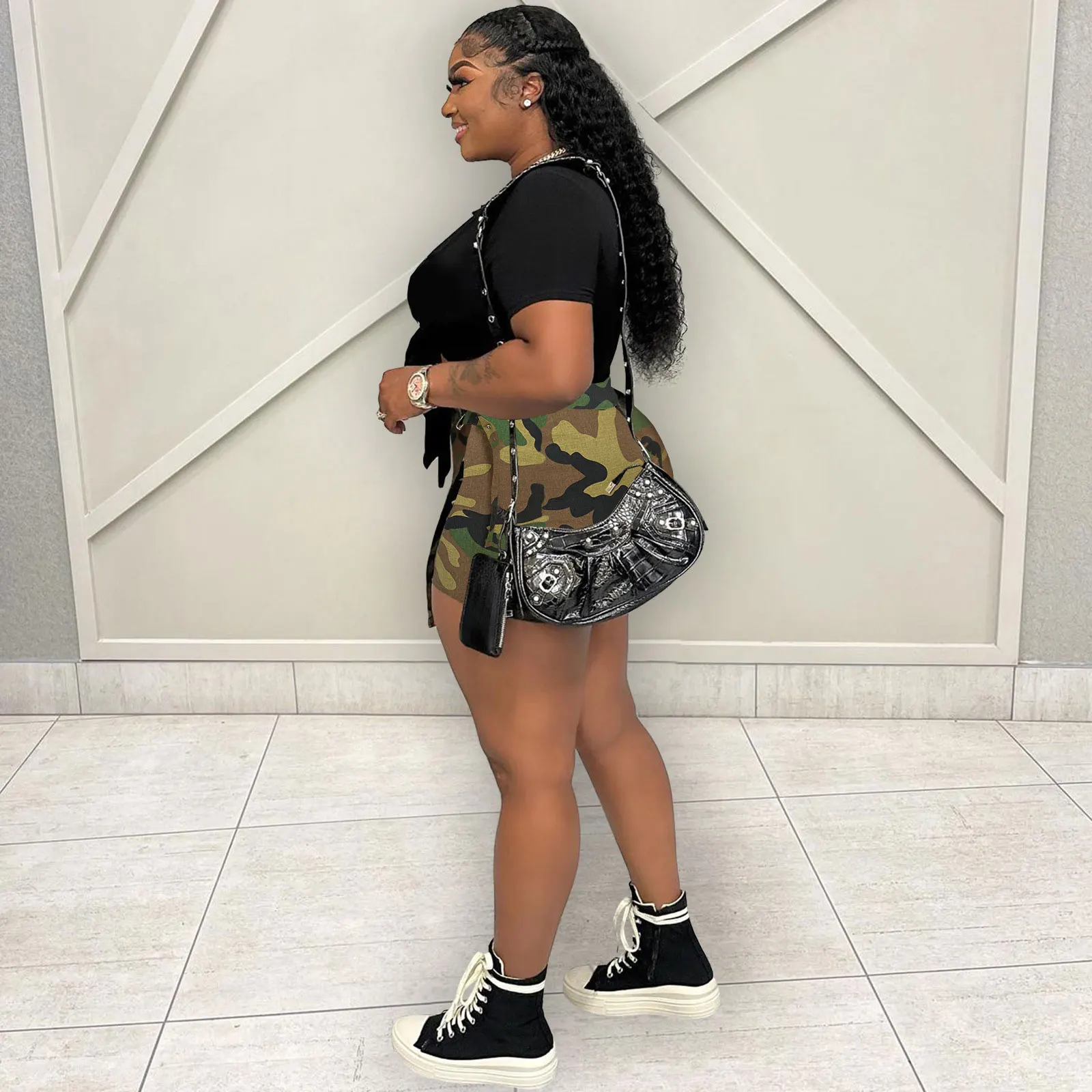 Camouflage Irregular Shorts Skirts Women Zipper Back Straight Skirt Pants Summer Fashion Camo Mini Shorts Clothes 2023