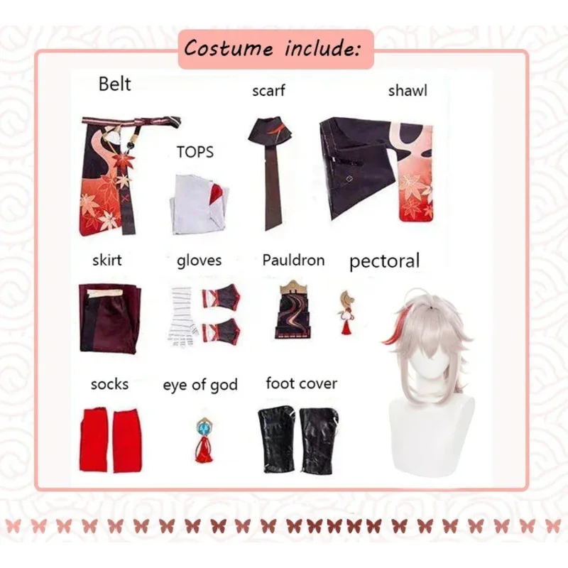 Genshin Impact Kaedehara Kazuha Cosplay Carnevale di Halloween Samurai Costume Parrucca Rosso Glassesx;8'm6,