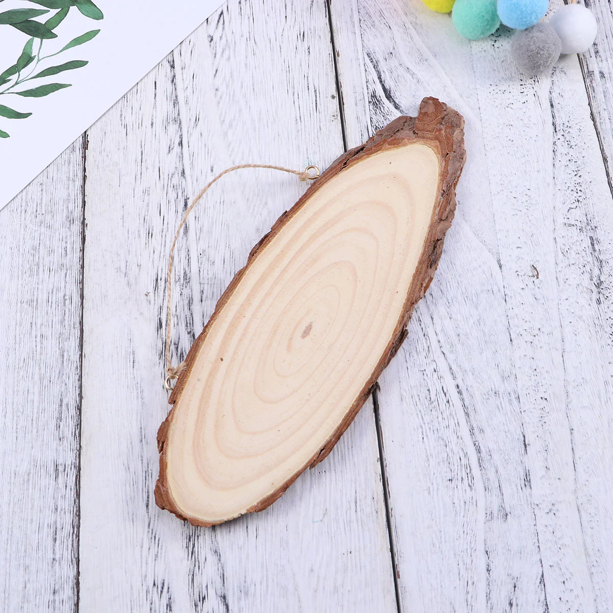 22x7cm Oval Blank Wooden Disc Tree Log Slice Plaques with Hooks and Rope for DIY Decoration Crafts Projects Stainless Steel