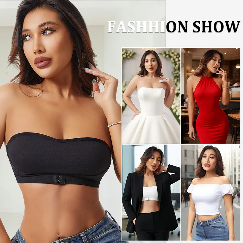 Design Effective Slip-proof Side One Piece Bralette Padded Seamless Front Button Strapless Breast Pad Bra For Women