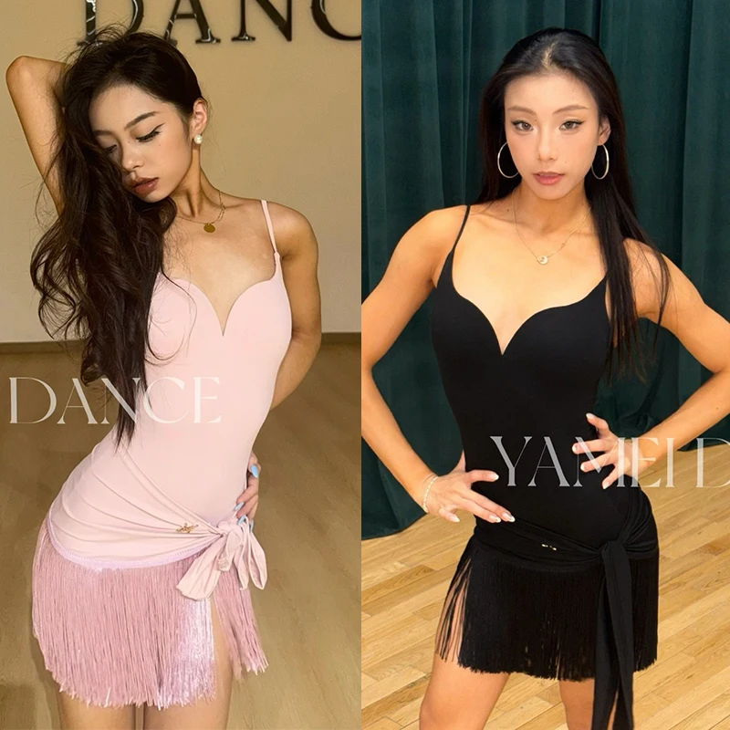 

Летняя одежда для латинских танцев, женские купальники для танцев ча-ча, румбы, самбы, юбка с бахромой для взрослых, одежда для латинских выступлений DNV24528