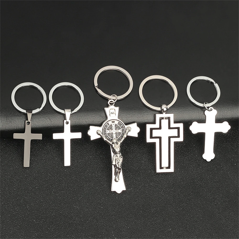 Stainless steel Metal Christ Jesus Keychains Revolving Cross Christian Religious Key Chain Keyring Jewelry Gift For Church