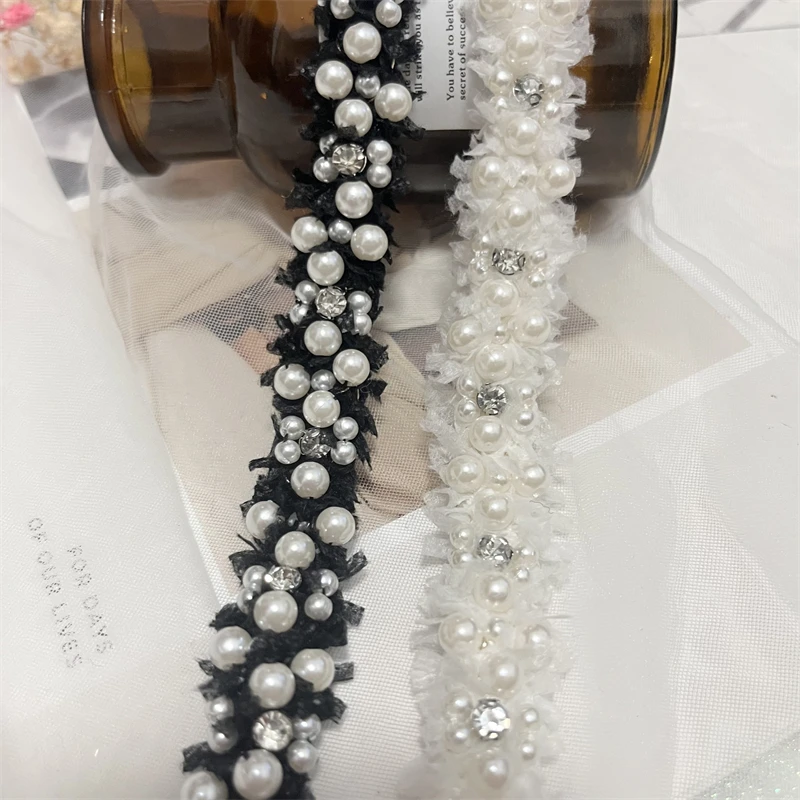 New Pearl Rhinestone 2cm High-end Handmade Beaded Coarse Tweed Jacket Clothing Accessories Lace Edge Pressing Ribbon By The Yard