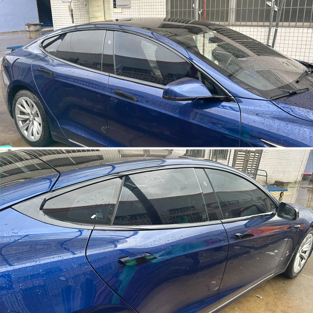 Für Tesla Model S 2014-2020 Limousine Fenster Chrom Löschen Blackout ABC Säulen Glänzend Schwarz Aufkleber – Detail 6