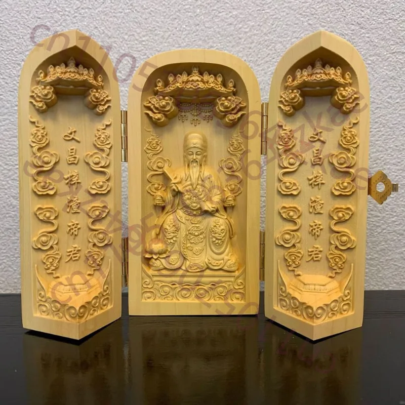 

Wood Boxwood Carving Emperor Wenchang Buddha Religion Buddhist Niche Crafts