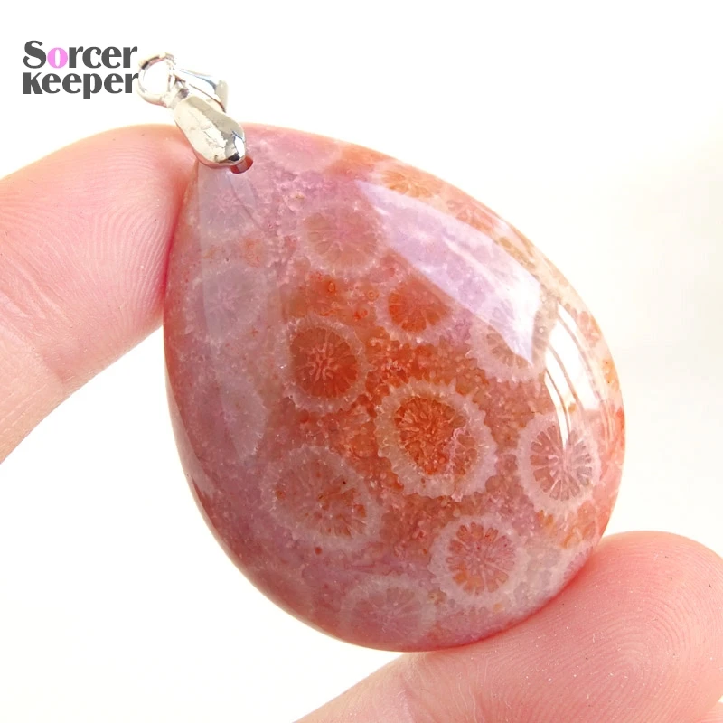 1 قطعة المعلقات حجر الأقحوان الطبيعي قطرة الشكل كل يرجى من الأحجار الكريمة المرجانية العصرية لصنع القلادة الملحقات BP002