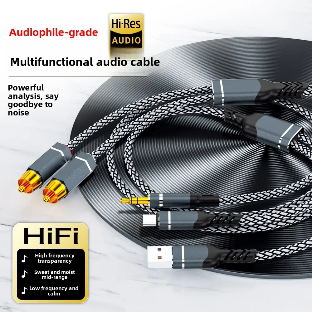 Compatible with all Huawei models, high-performance dual-lotus audio cable, 1-to-2 RCA cable for connecting iPhones to speakers