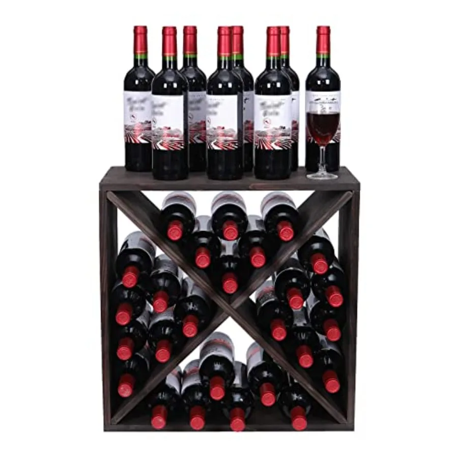 

Wine Rack countertop Wooden Stackable Storage Rustic Retro Style Cube 24-Bottle Wooden Wine Rack Wine Cabinet Dark Brown