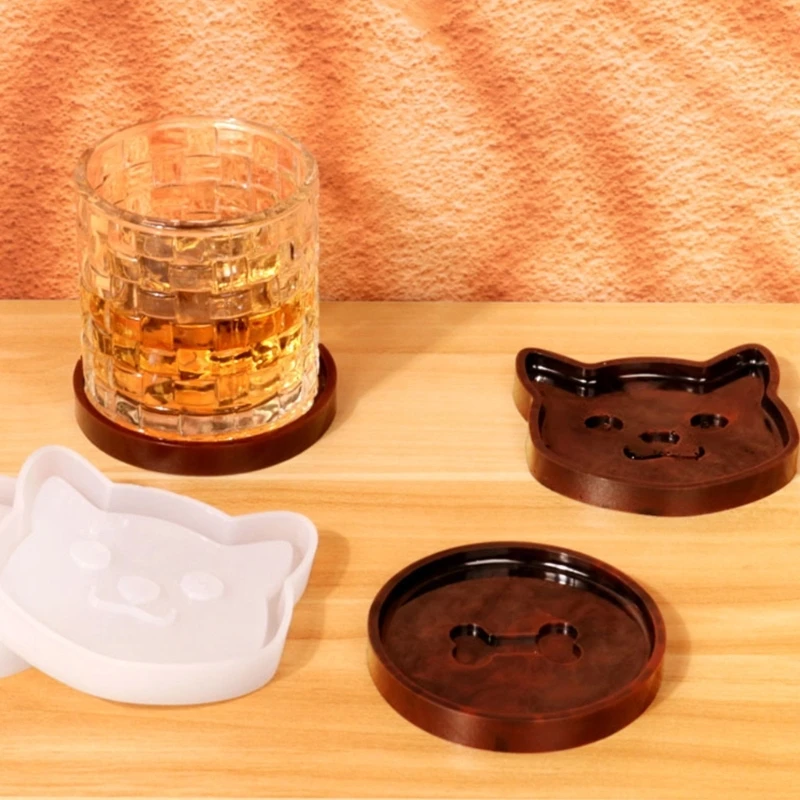 DIY Cute Cat Bone Shape Coaster Crystal Epoxy Resin Mold Heat Insulation Cup Mat Jewellery Tray Home Decorations Silicone Mould