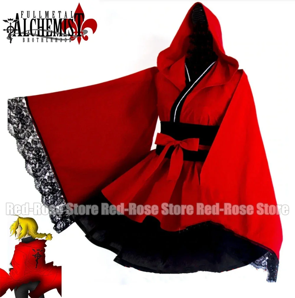 

Anime Fullmetal Alchemist Edward Elric Red Women Lolita Dress Kimono Halloween Cosplay Costume Cutome-Made