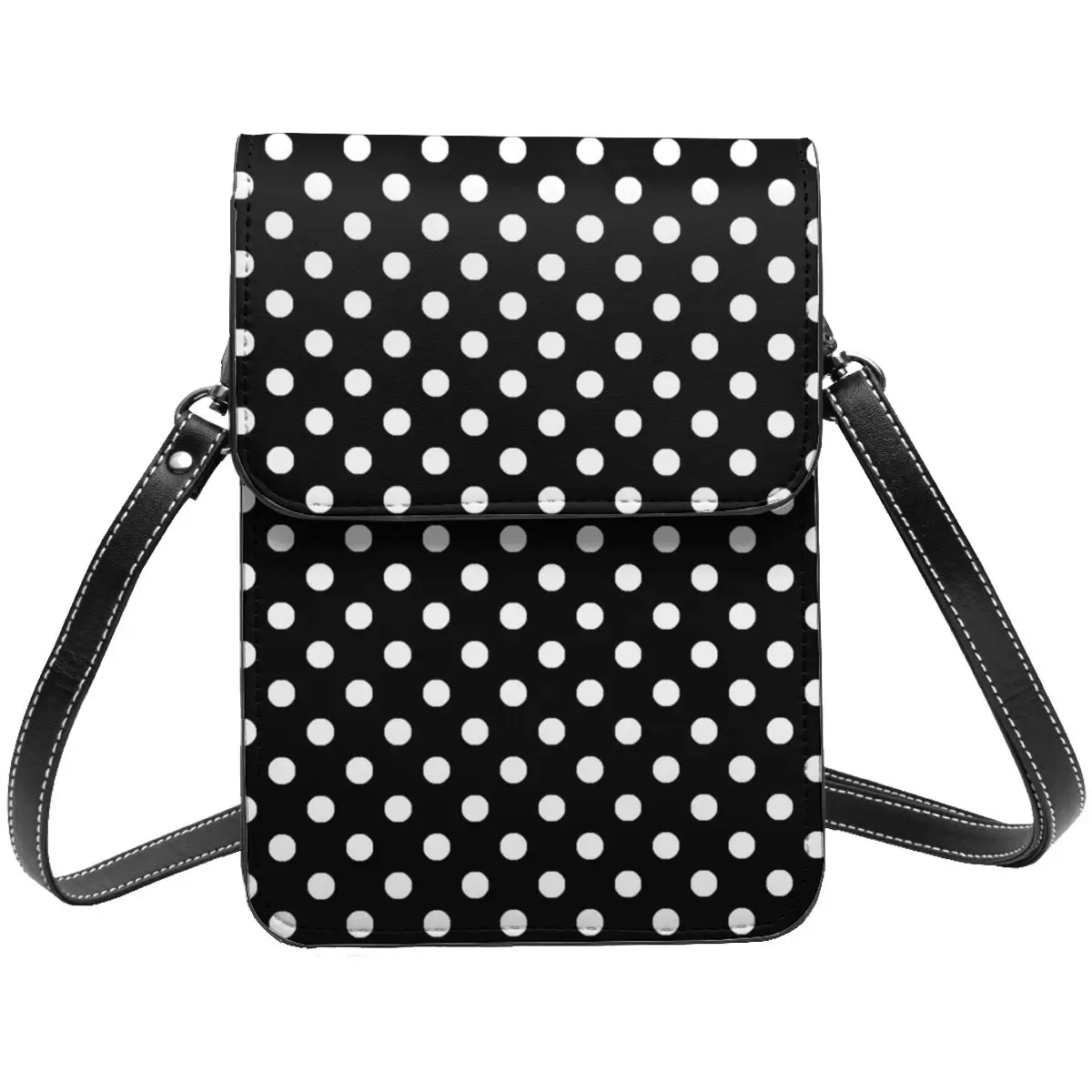 Black White Polka Dot Shoulder Bag Classic Spots Print Shopping Leather Mobile Phone Bag Female Bulk Reusable Bags