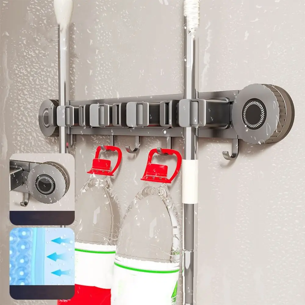 

Space Aluminum Suction Cup Mop Holder Vacuum Suction Moisture-Proof Wall Mounted Mop Rack Adjustable Spacing Self-Adhesive