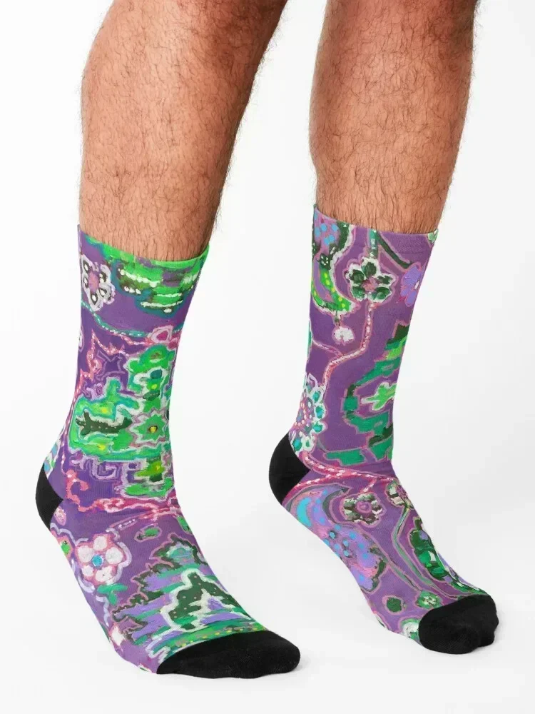 Purple Pink and Green Fantasy Tapestry Art Socks cute Stockings compression football Luxury Woman Socks Men's