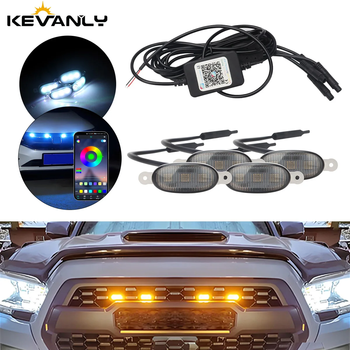 

RGB Car Front Grille Lighting APP Control 12V Led Grid Grill Light for Modify Off-road Vehicles Jeep SUV Decorative Signal Lamp