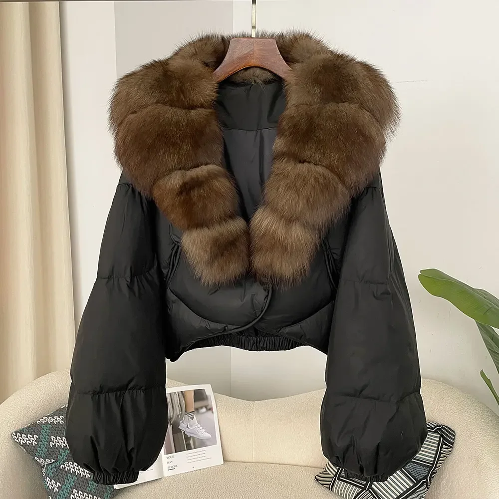 OFTBUY Luxuriöser, extragroßer Parka mit natürlichem Fuchspelzkragen für Damen, Winter 2025, 90% weiße Entendaunenjacke, Echtpelzmantel für Frauen – Detail 18