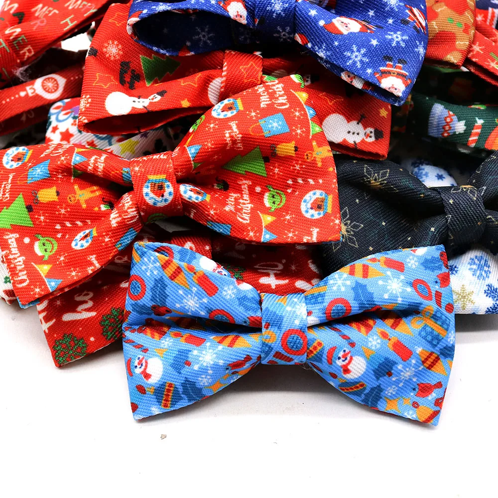 20/40PCS Winter Dog Collars With Elastic Bands Movable Christmas Dog Bowties Wholesale Pet Grooming Accessories For Dogs