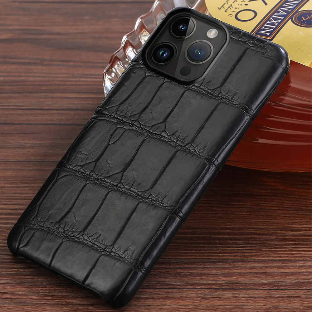 100% Genuine Crocodil Leather Phone Case for iPhone 15 11 12 13 14 Pro Max 14Pro 12 Mini XR X XS Max 7 8 Plus SE 2020 Back Cover