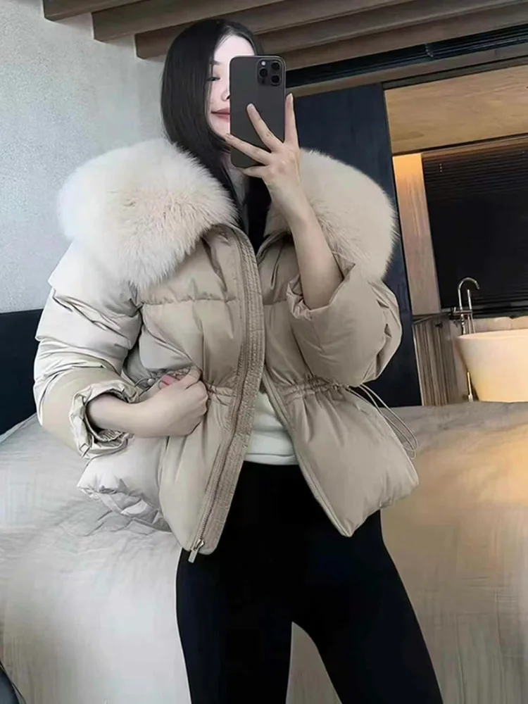 Weiße Ente Unten Jacke Frauen Winter Unten Mantel Herbst Dicke Kurze Mode Junge Neue Europäische Mode Pelzmantel Echt Fox Pelz Kragen
