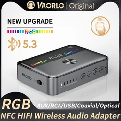 VAORLO NFC Bluetooth 5.3 オーディオレシーバートランスミッター RGB カラフルなライト USB 3.5 ミリメートル AUX RCA 同軸光 DAC コンバーター HIFI ワイヤレスアダプター PC TV カースピーカーヘッドフォン用