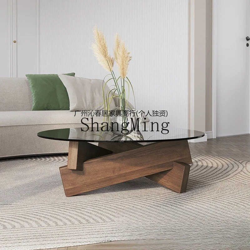 

SM new exquisite high-end small tea Jisu red short round coffee table simple modern glass creative living room table