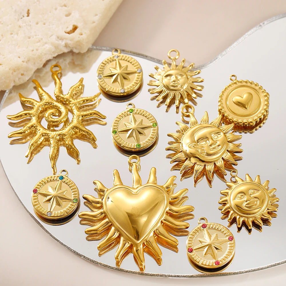 

CARLIDANA Creative DIY Stainless Steel Sun Star Face Charm Gold Plated Non Tarnish Waterproof Pendant Necklace Jewelry Accessory